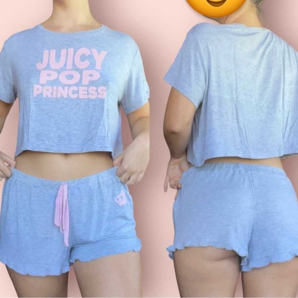 Juicy Couture Pajama Set Juicy Pop Princess shorts crop Tee grey pink large